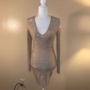 NUDE SEQUIN BODY-CON DRESS
